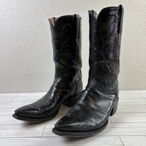 Vintage Lucchese Classics Handmade Cowboy Boots Black Mens 11.5 D Made In USA